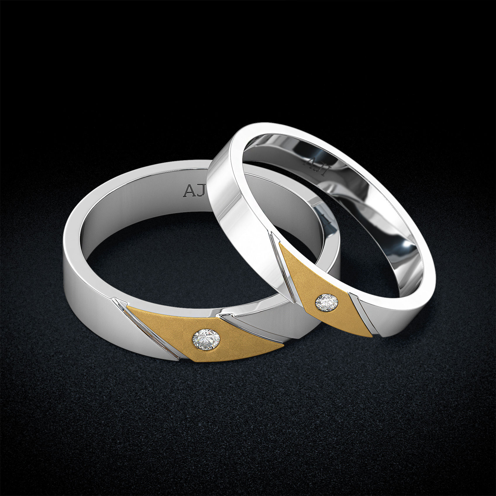 Diagonal Gold Elegance Diamond Ring Combo image