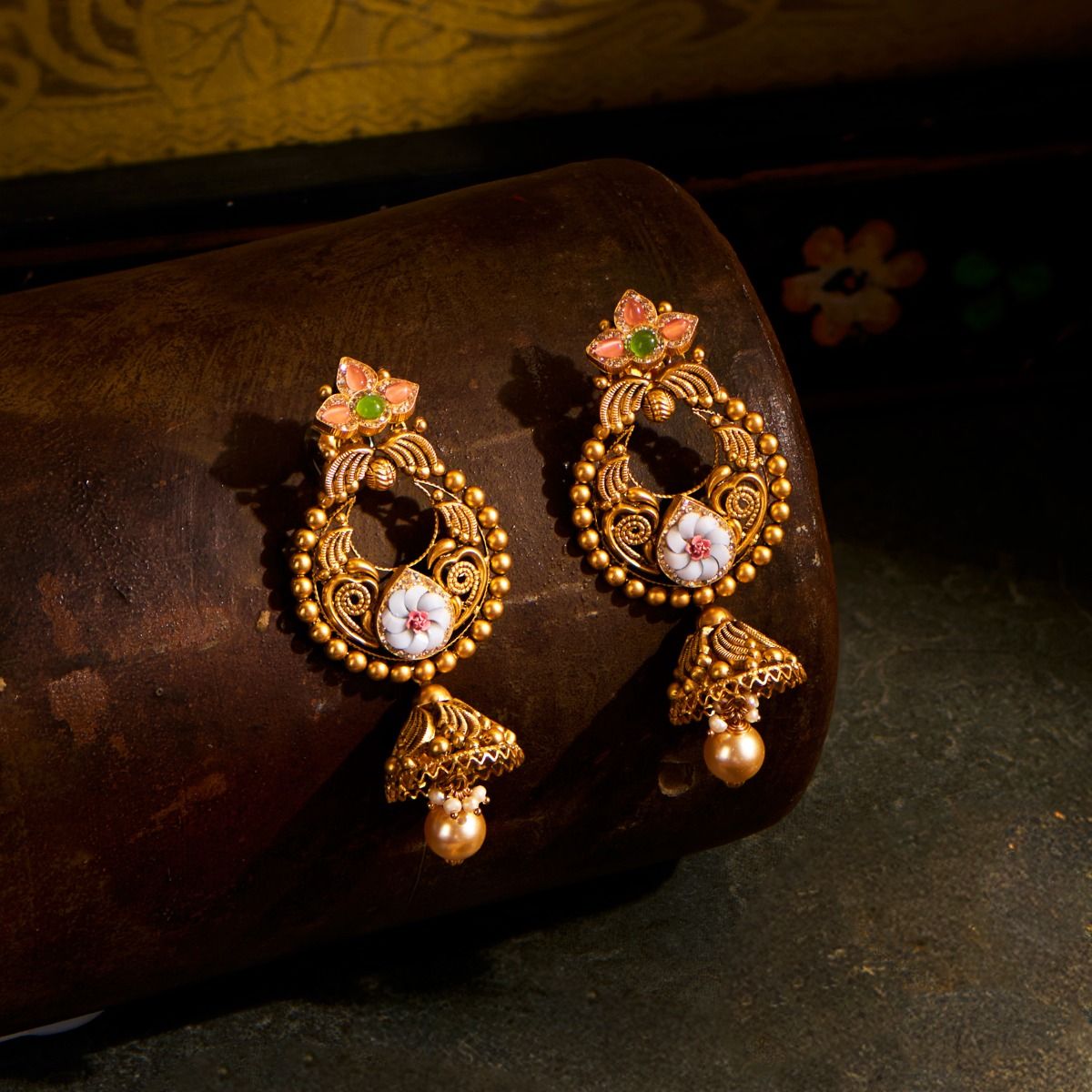 Stud Earrings Joyalukkas Online Shopping With Price Antique Floral