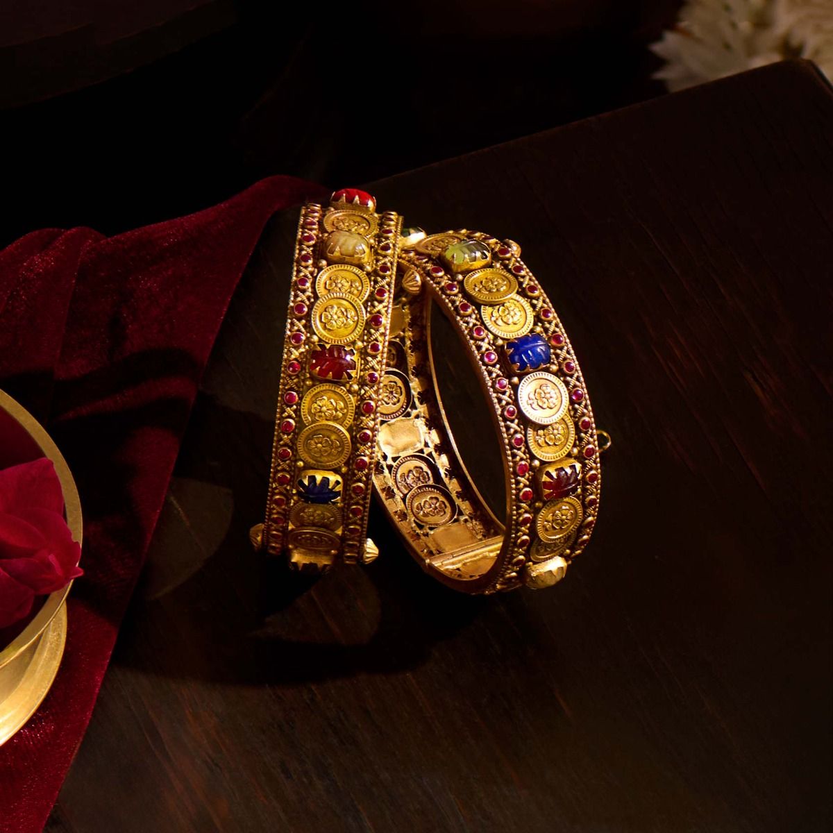 Antique Joyalukkas Bangle Buy Floral Etched Gold Bangle