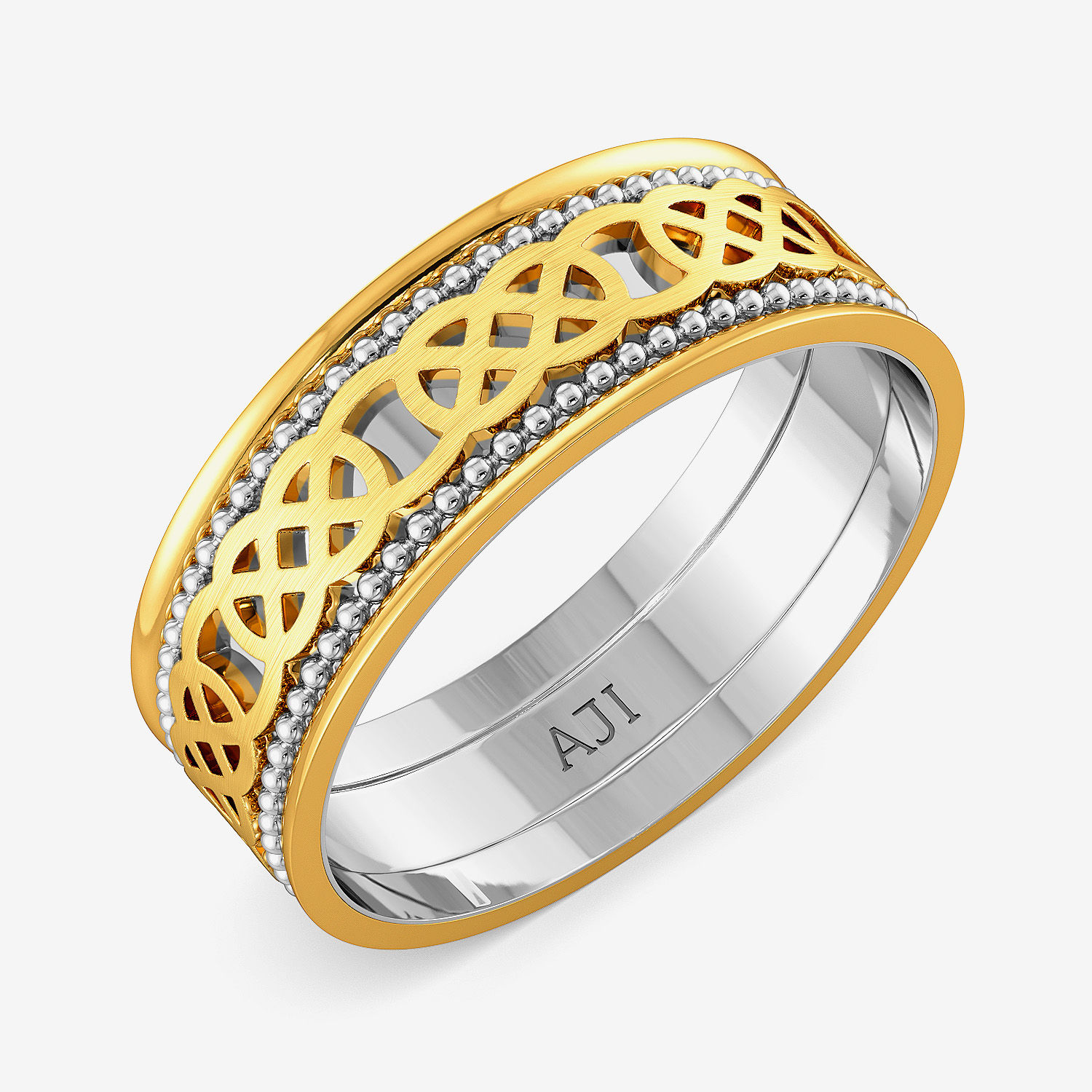 Round Criss Cross Designer Mens Gold Ring