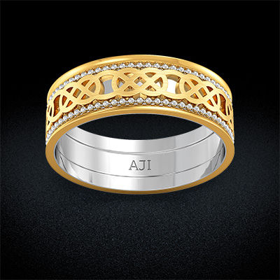 Round Criss Cross Designer Mens Gold Ring alternate view 2