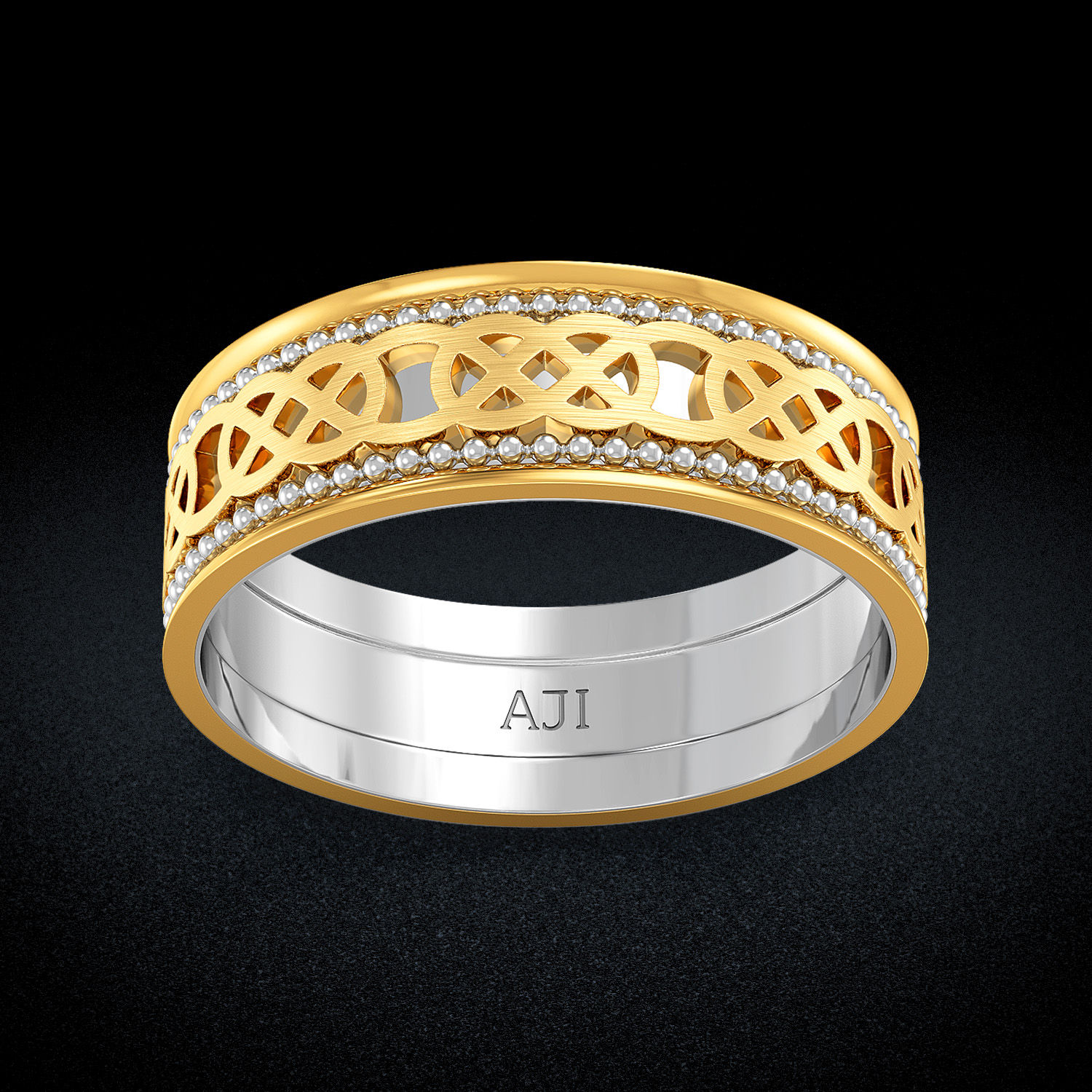 Round Criss Cross Designer Mens Gold Ring image