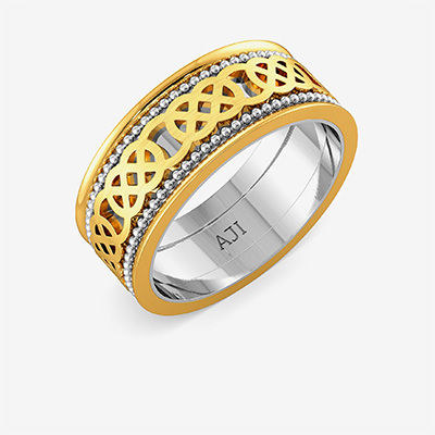 Round Criss Cross Designer Mens Gold Ring alternate view 1