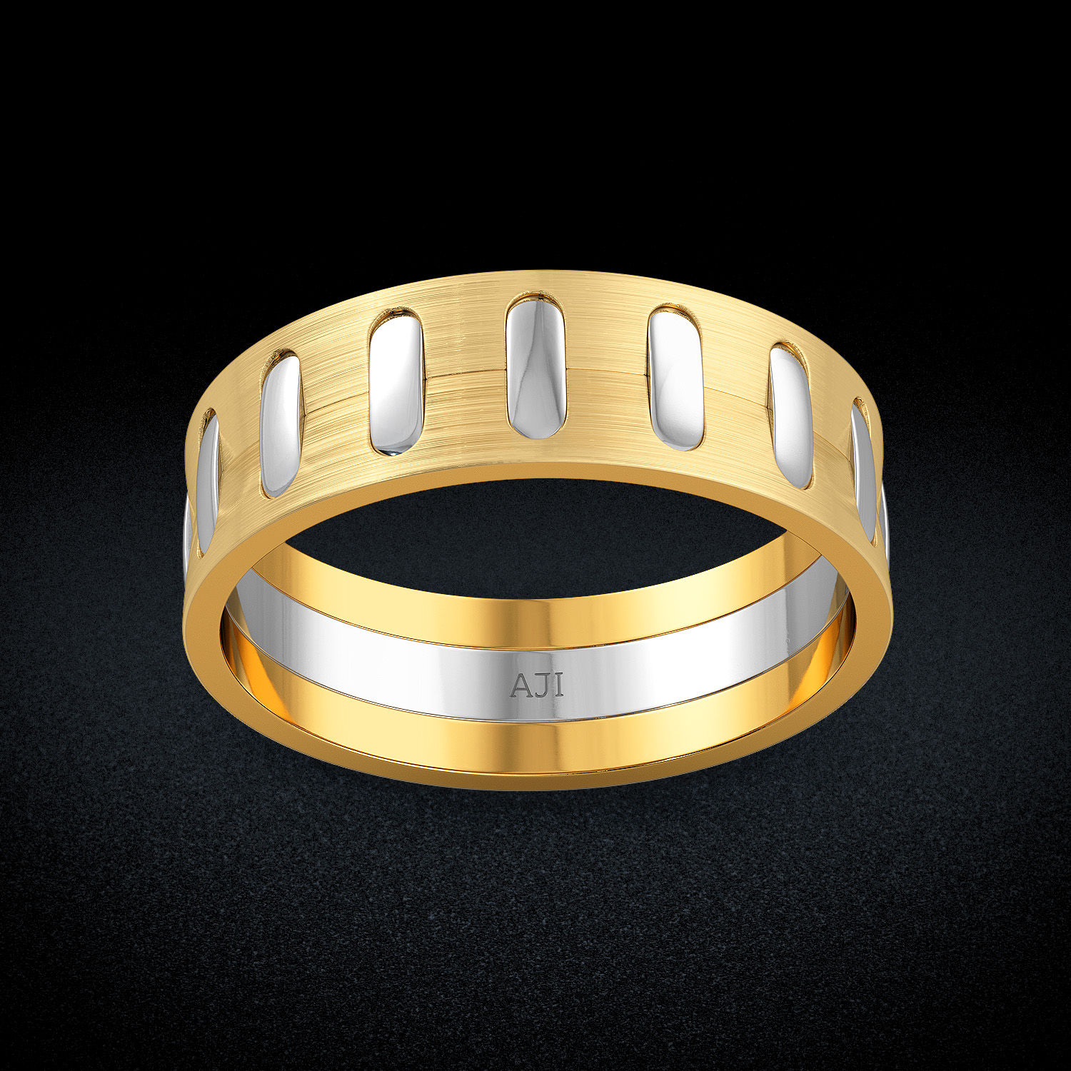 Flashy Argent Sequence Mens Gold Ring image