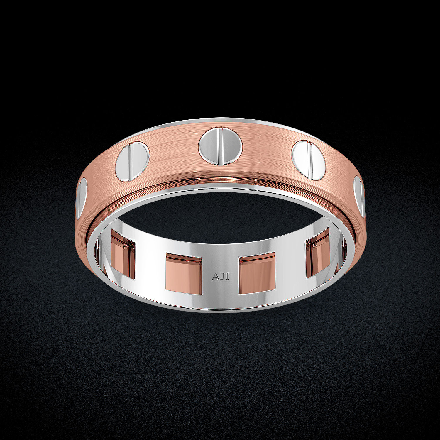 Rose Gold Screwy Motif Mens Gold Ring image