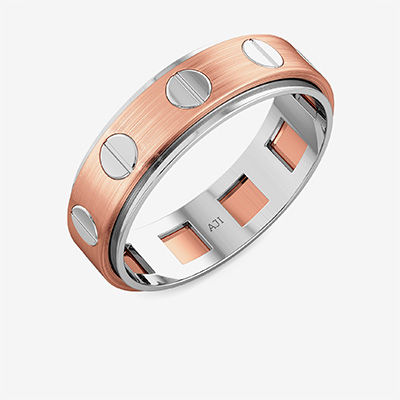 Rose Gold Screwy Motif Mens Gold Ring alternate view 1