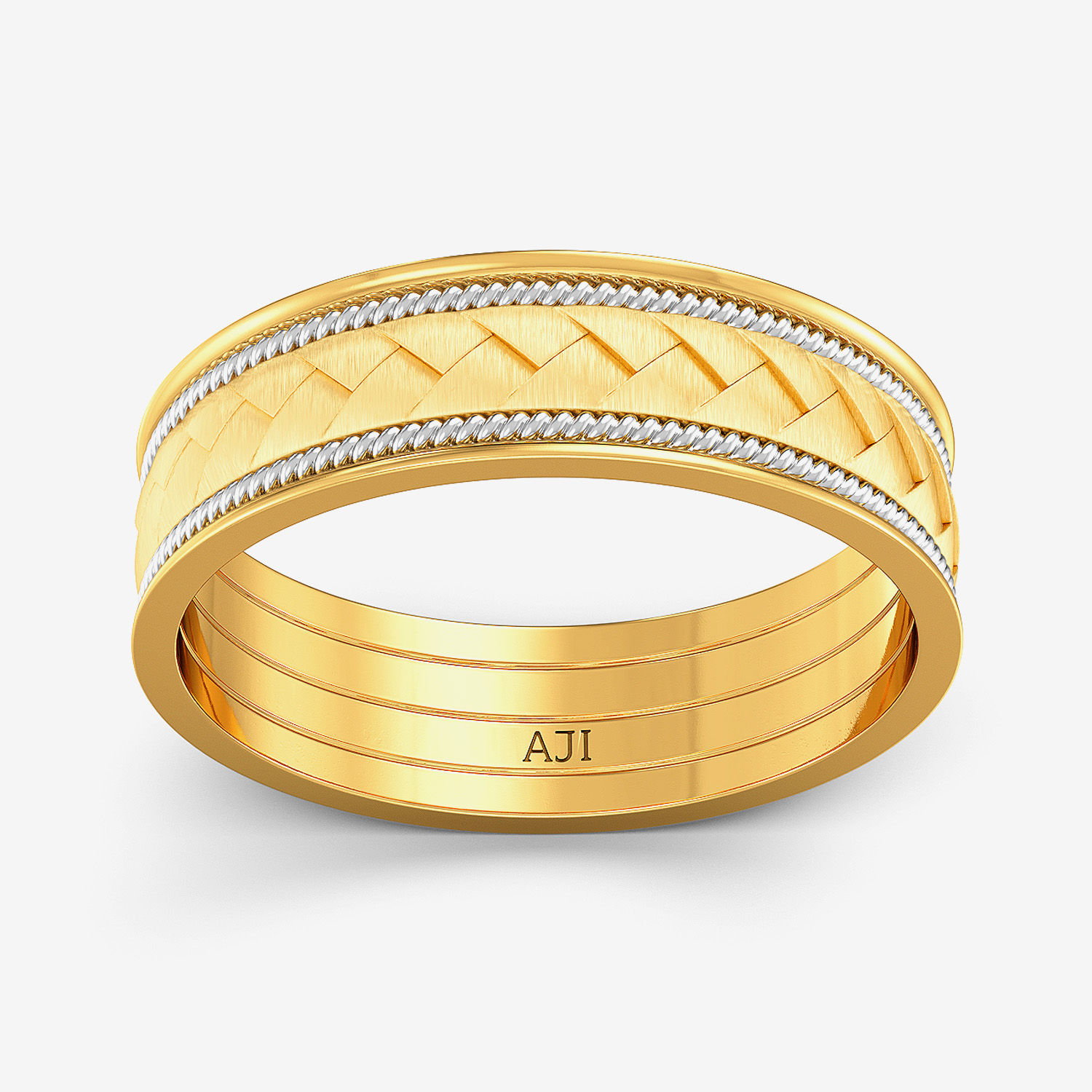 Cross Checkered Mens Gold Ring alternate view 2