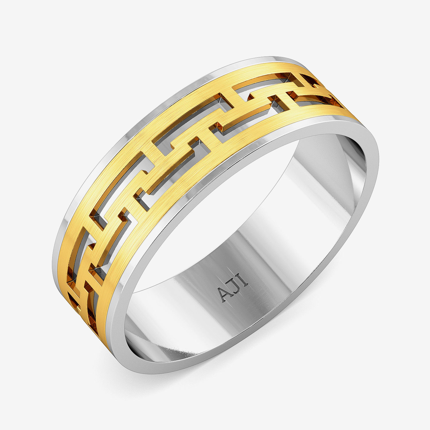 Stylish Maze Motif Mens Gold Ring