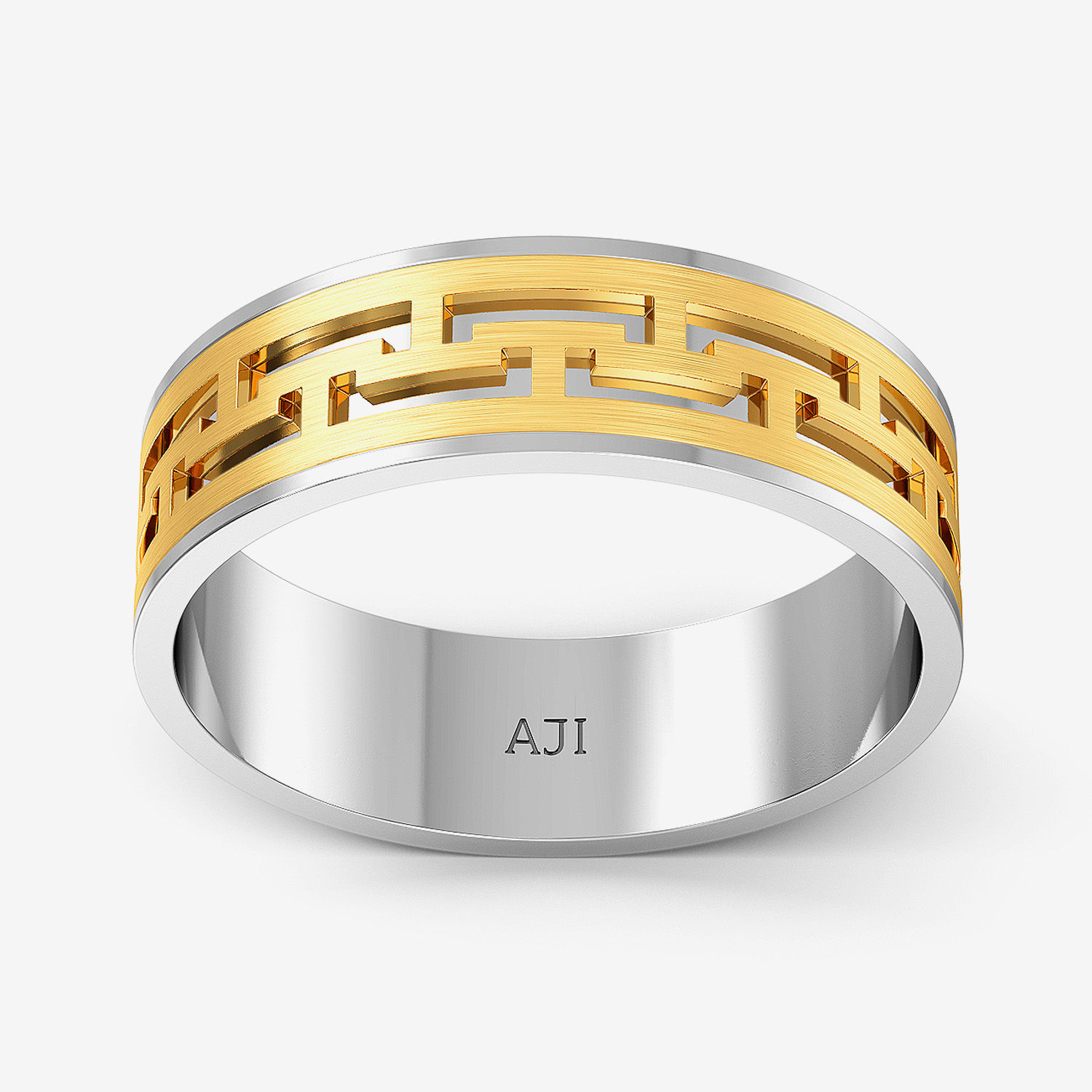 Stylish Maze Motif Mens Gold Ring alternate view 2