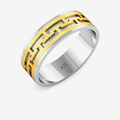 Stylish Maze Motif Mens Gold Ring alternate view 1