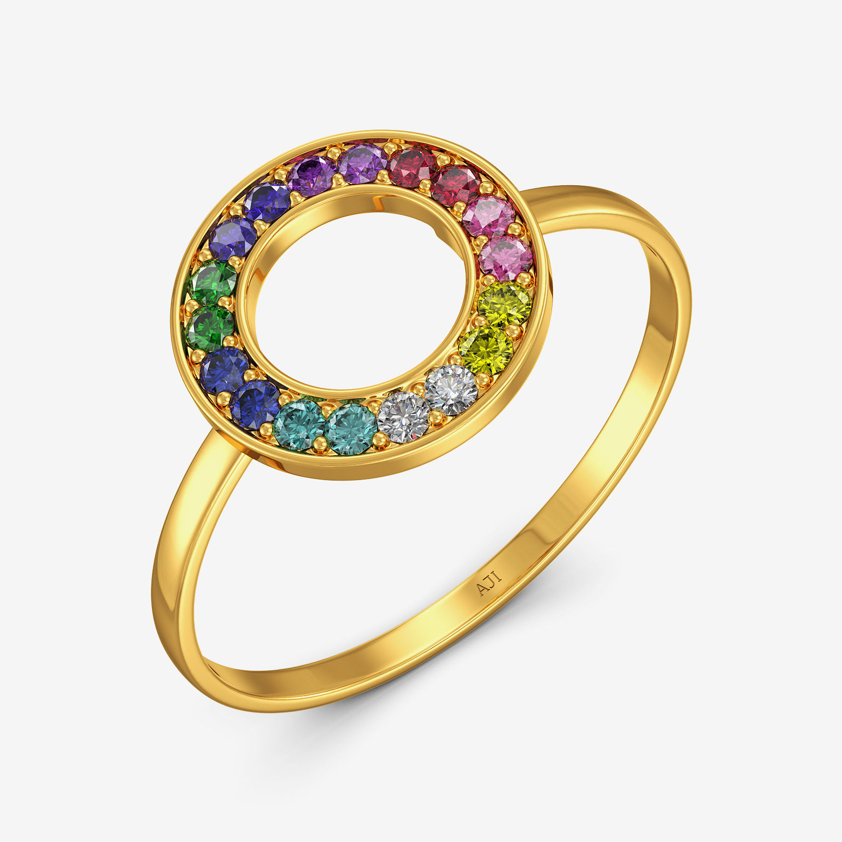 Multicolored Semicircle Women Rings