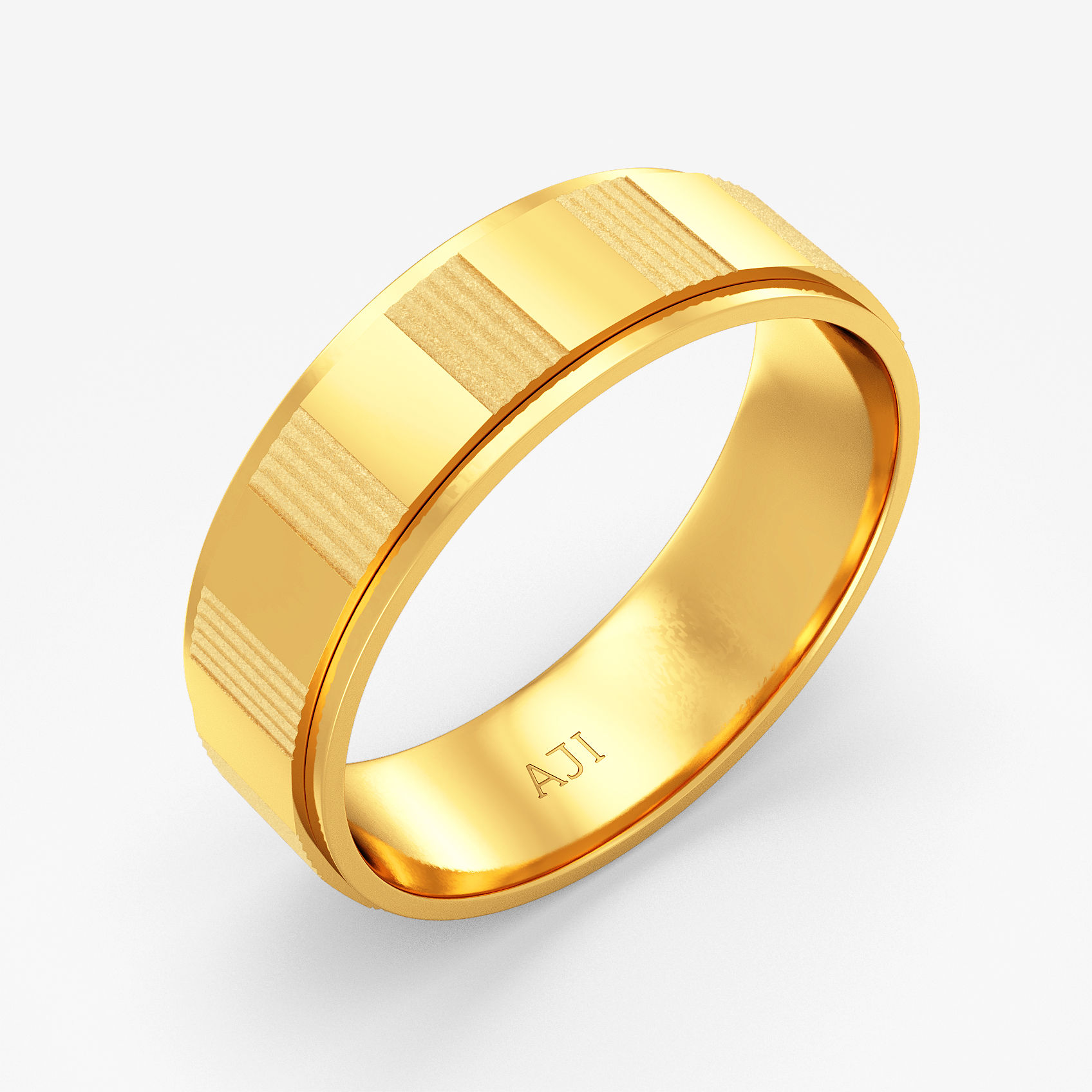 Opulent Stripe Texture Gold Mens Ring