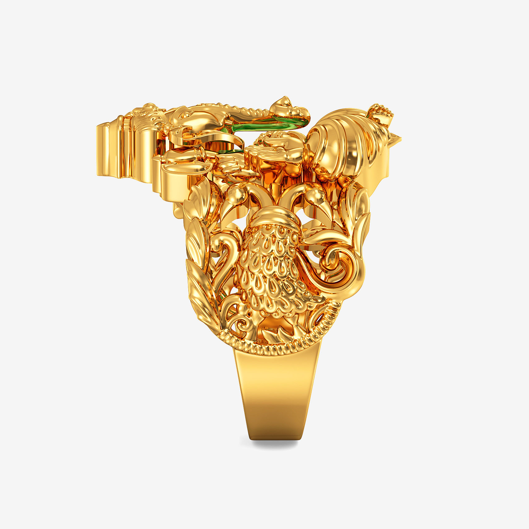 Peacock Bloom Ganesh Mens Gold Ring alternate view 1