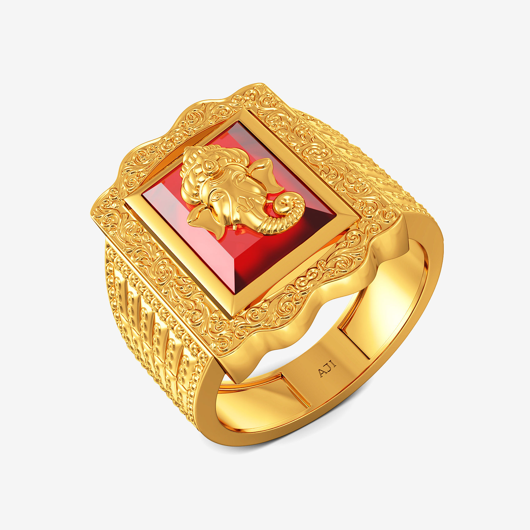 Crimson Ganesh Mens Gold Ring