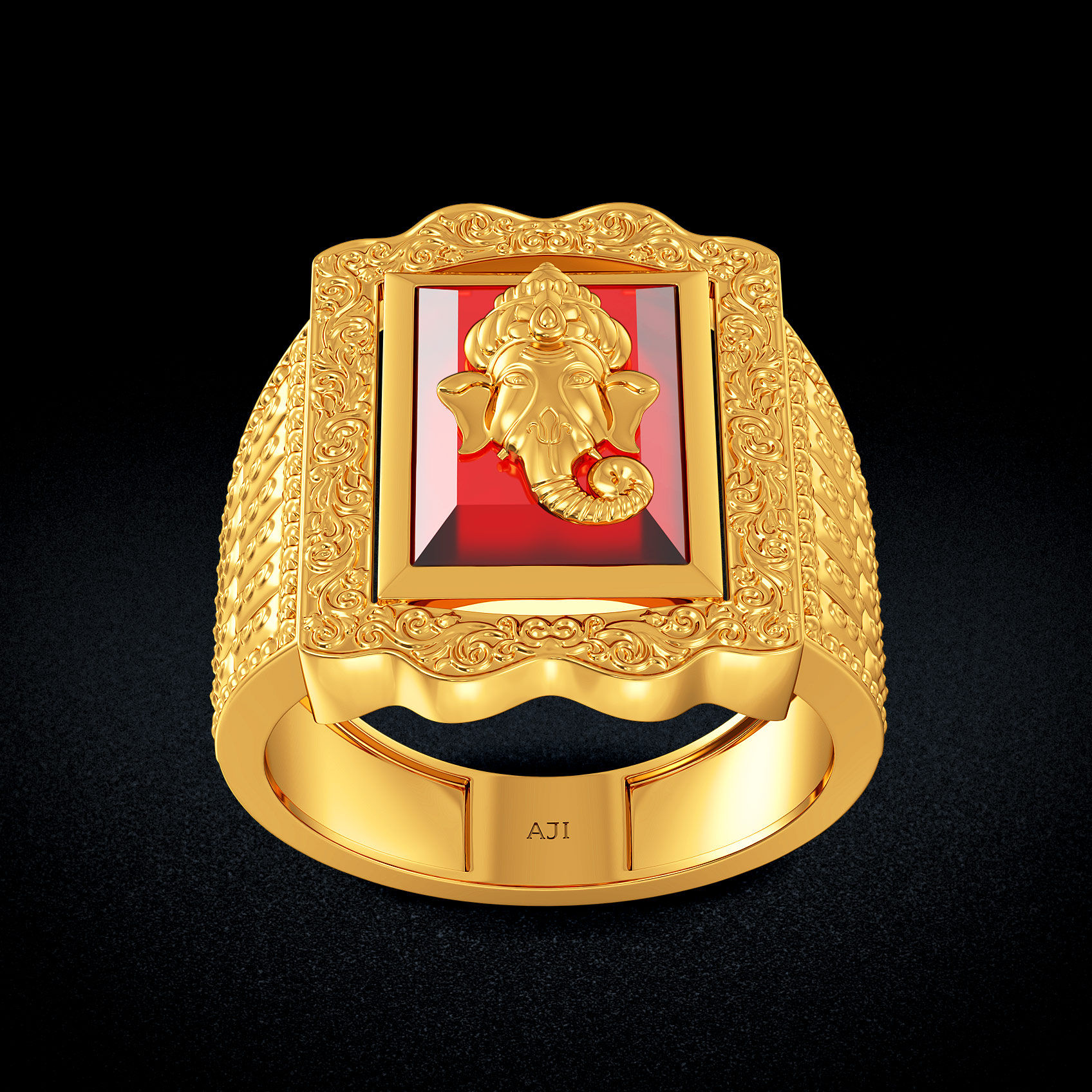 Crimson Ganesh Mens Gold Ring image