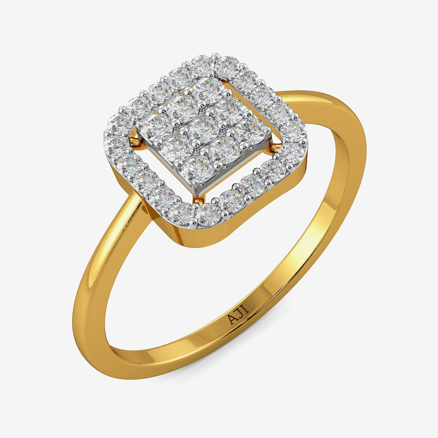 Curved Box-shape Diamond Ring