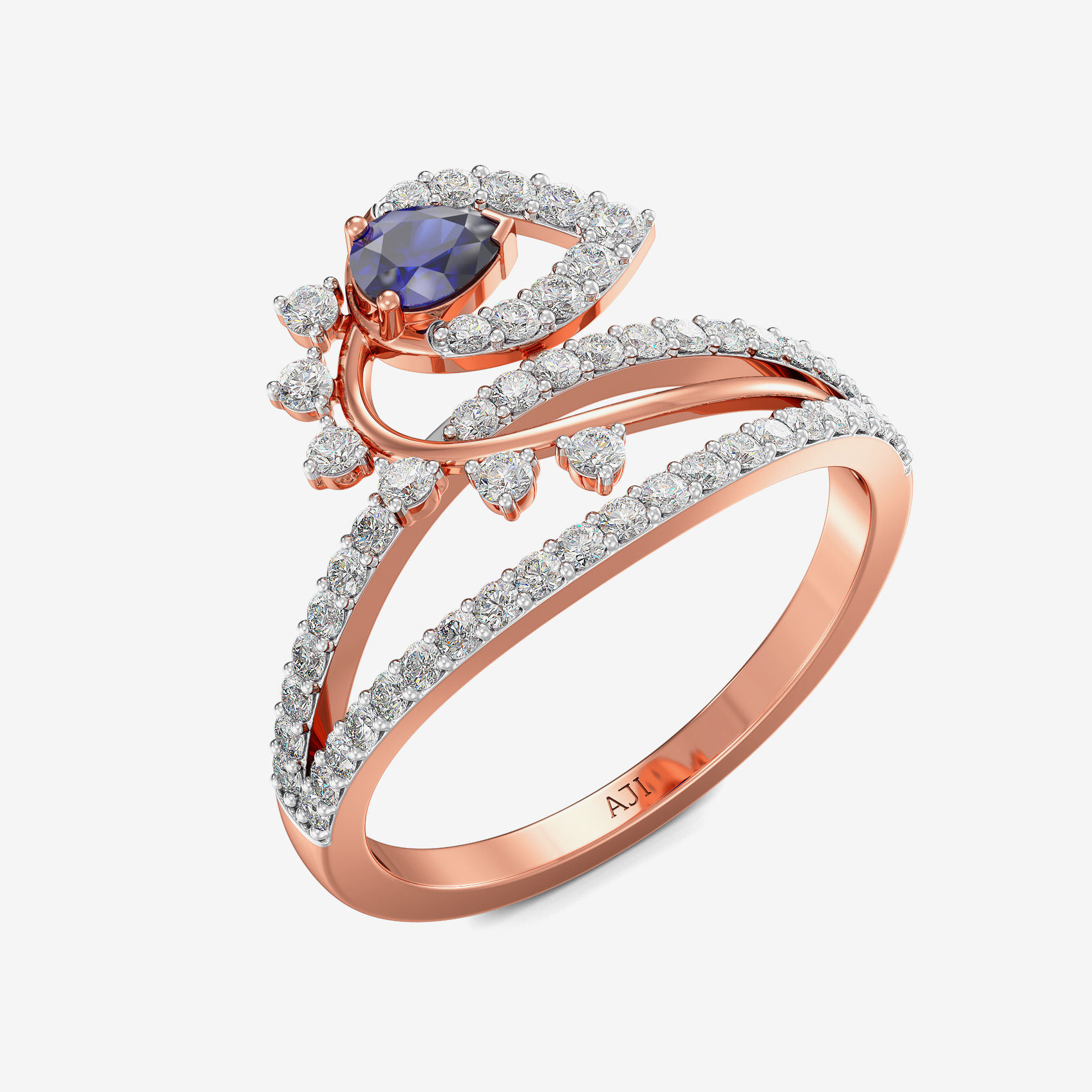 Enchanting Bluestone Teardrop Rosegold Diamond Ring