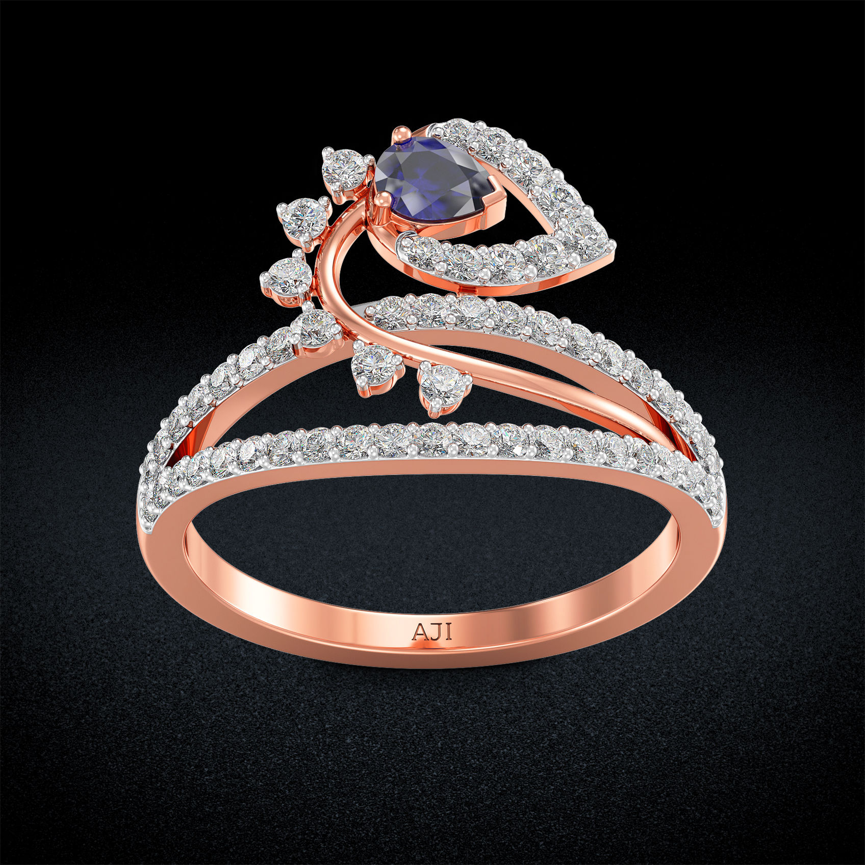 Enchanting Bluestone Teardrop Rosegold Diamond Ring image