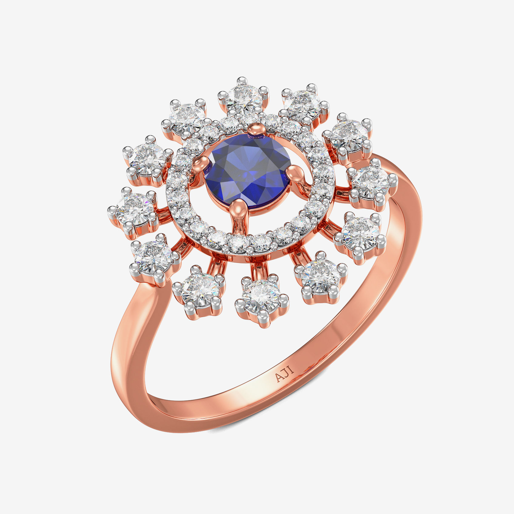 Gorgeous Bluestone Radient Rosegold Diamond Ring