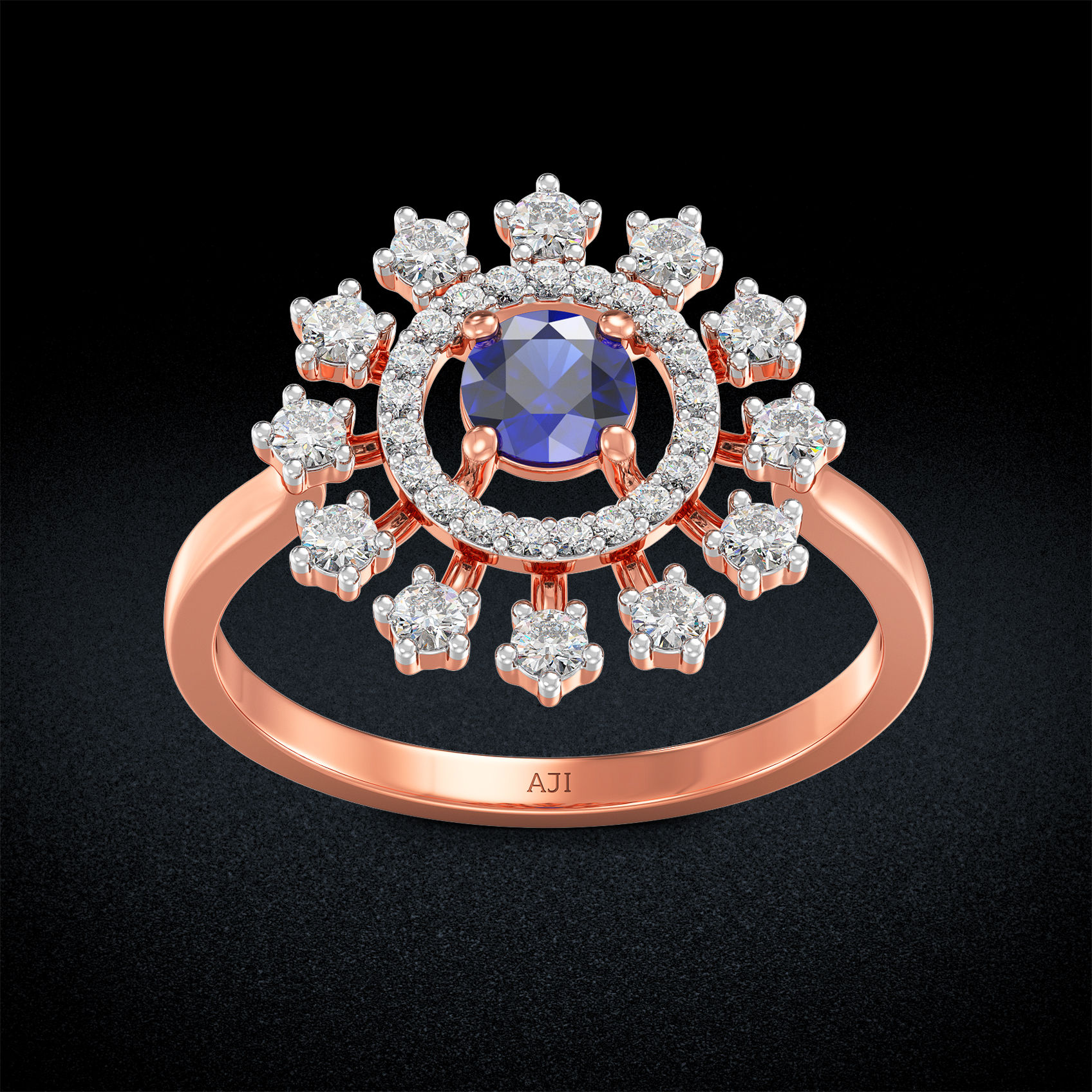 Gorgeous Bluestone Radient Rosegold Diamond Ring image
