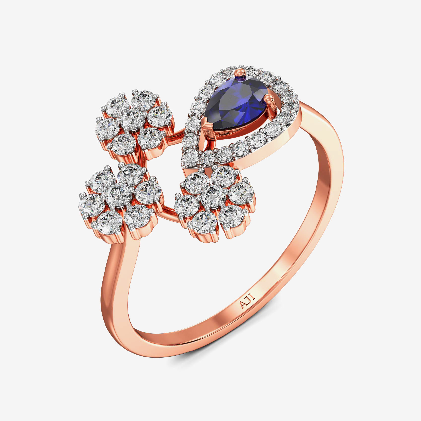 Twinkle Teardrop Bluestone Rosegold Diamond Ring