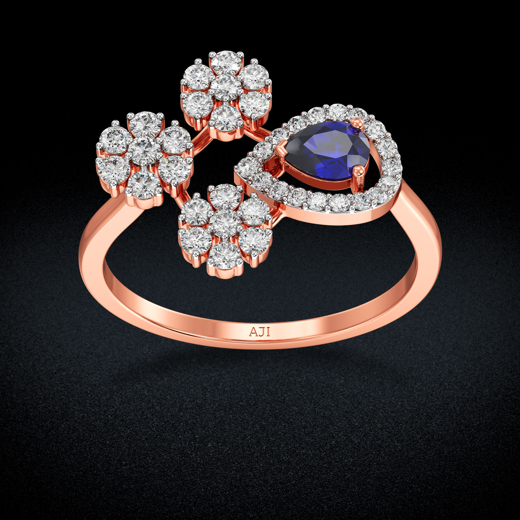 Twinkle Teardrop Bluestone Rosegold Diamond Ring alternate view 2