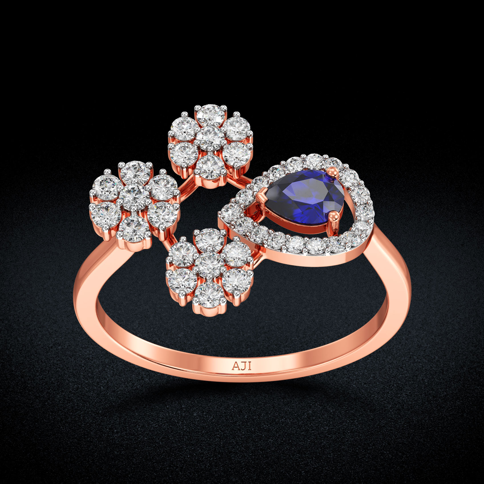 Twinkle Teardrop Bluestone Rosegold Diamond Ring image