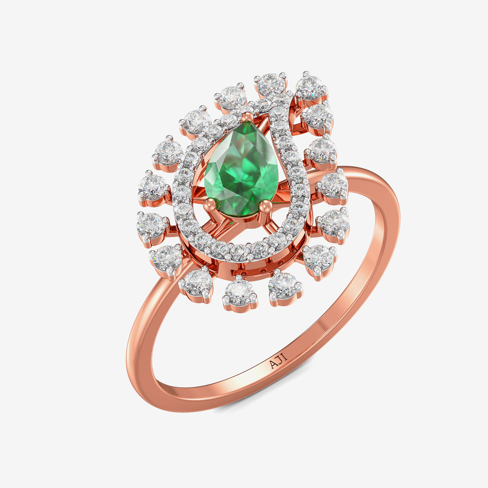 Emerald Envy Trillion Star Rosegold Diamond Ring