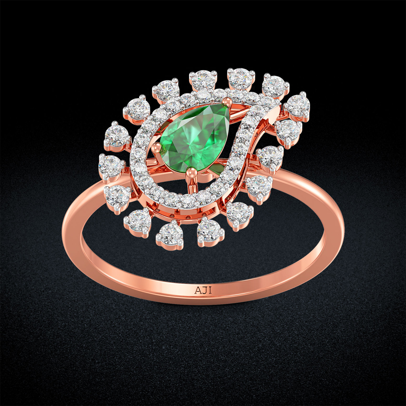 Emerald Envy Trillion Star Rosegold Diamond Ring image