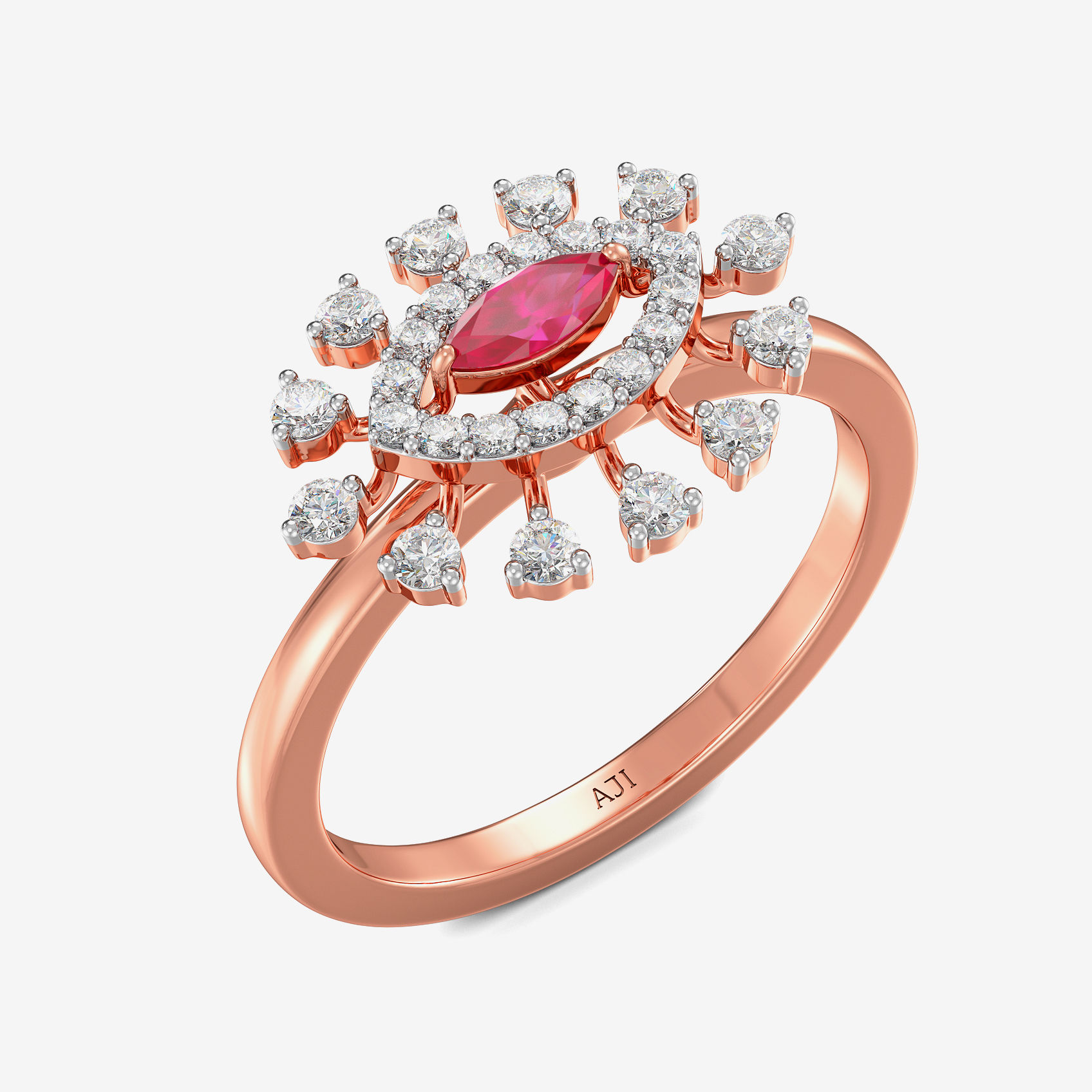 Radiant Brilliant Redstone Rosegold Diamond Ring