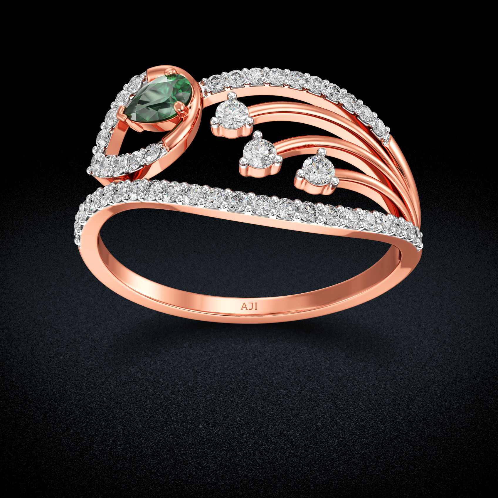 Champagne Dangling Modern Rosegold Diamond Ring alternate view 2