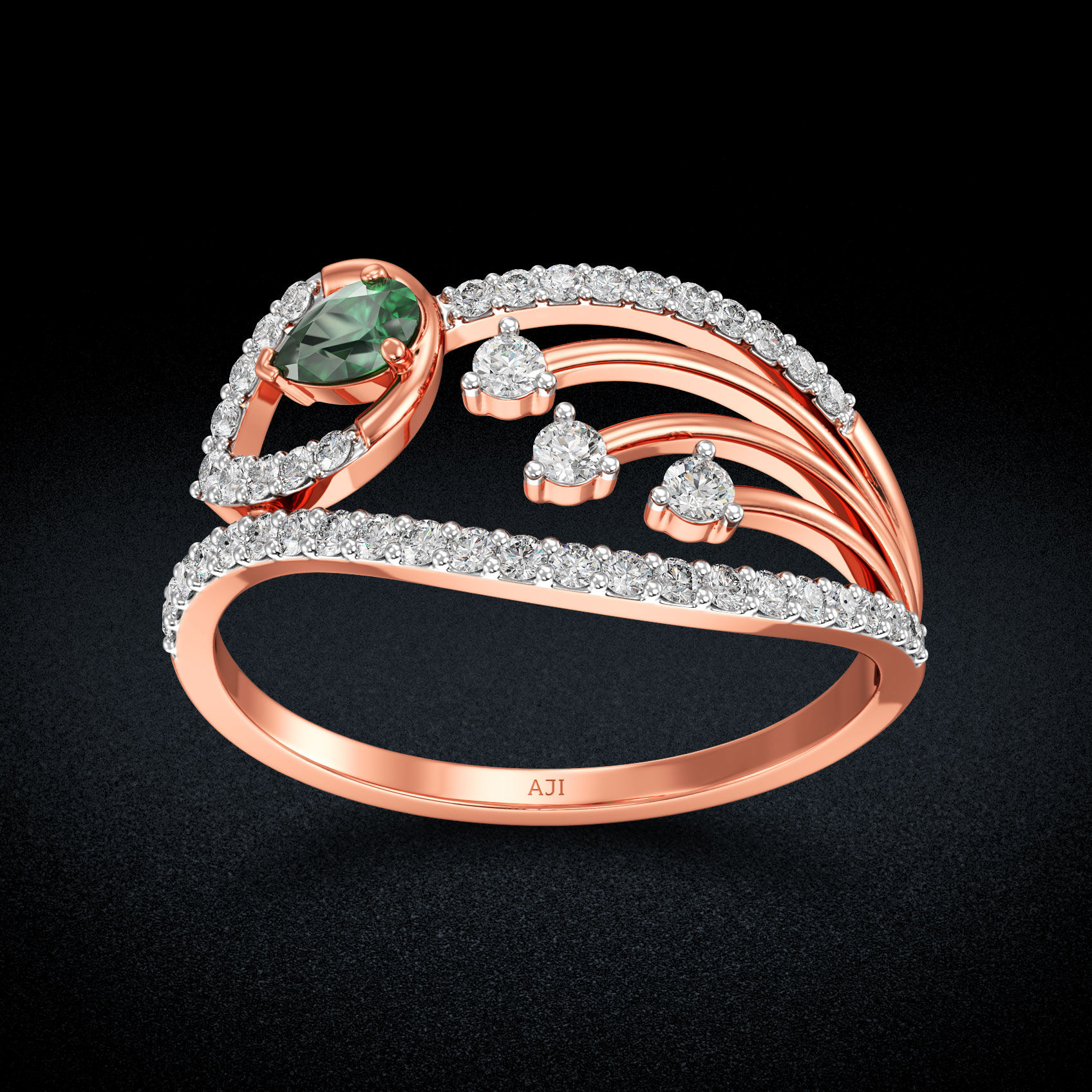 Champagne Dangling Modern Rosegold Diamond Ring image