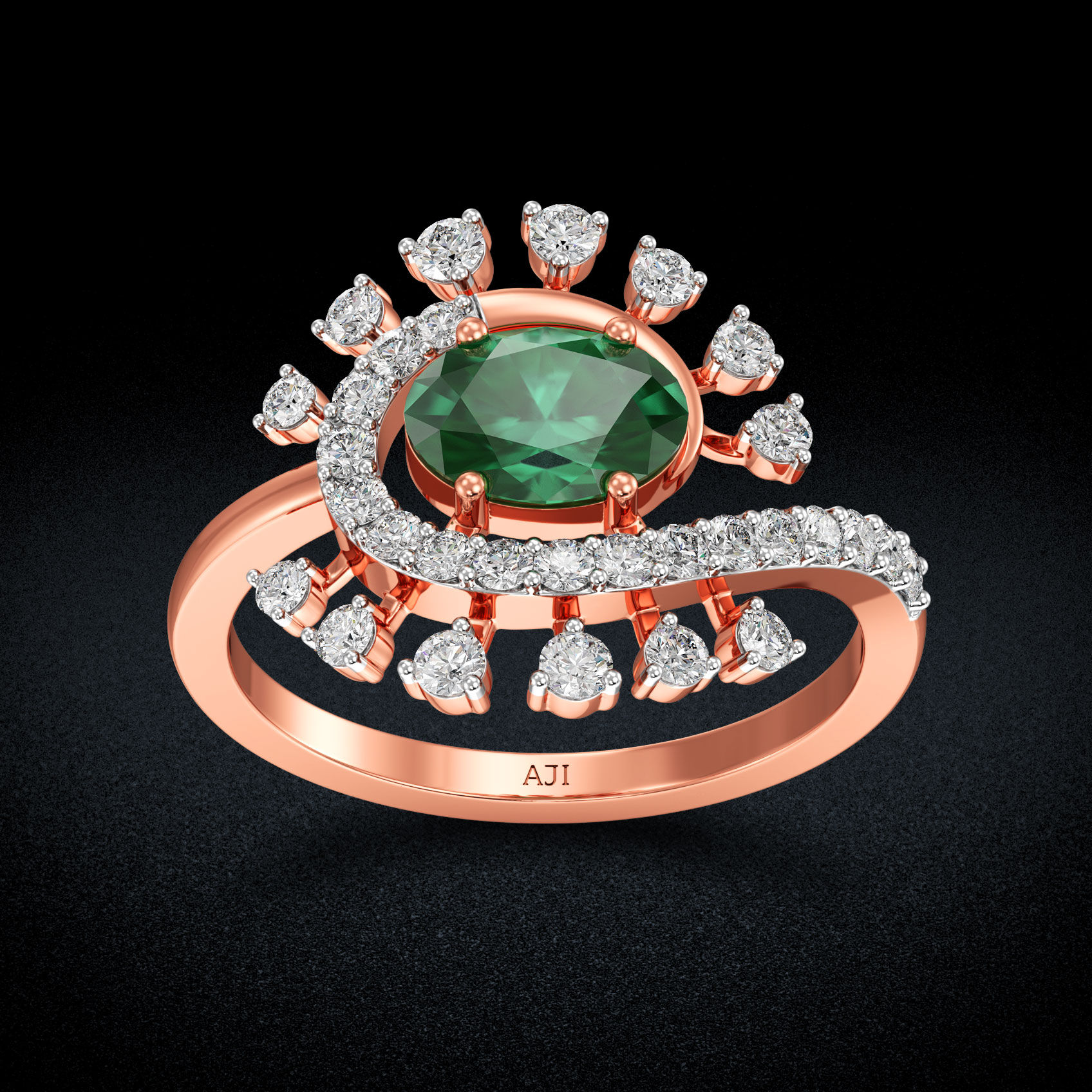 Starlit Glittering Night Greenstone diamond Ring image