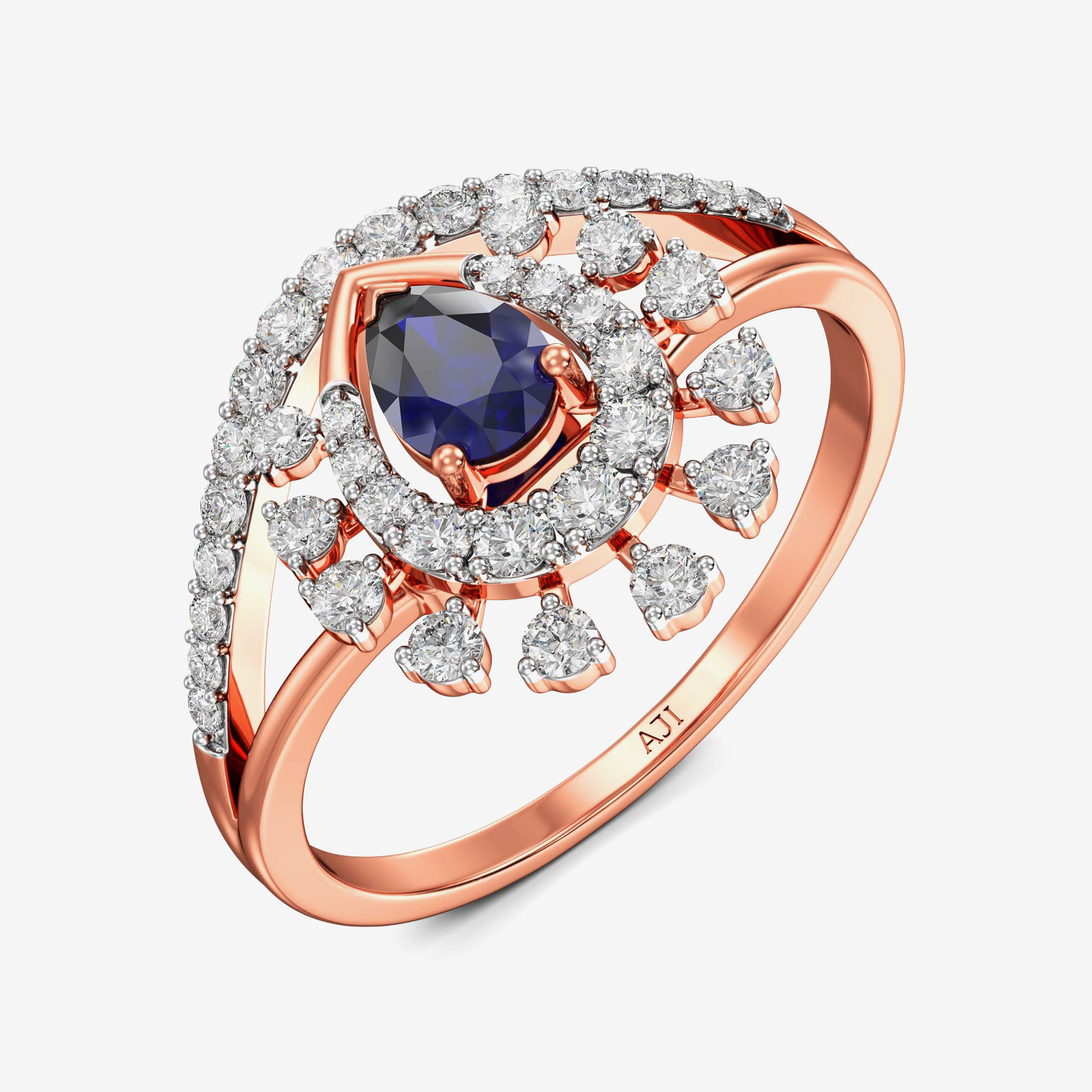 Timeless Glamor Bluestone Rosegold Diamond Ring