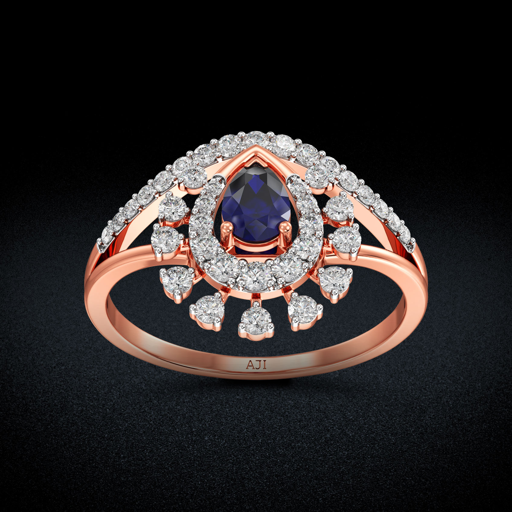 Timeless Glamor Bluestone Rosegold Diamond Ring image