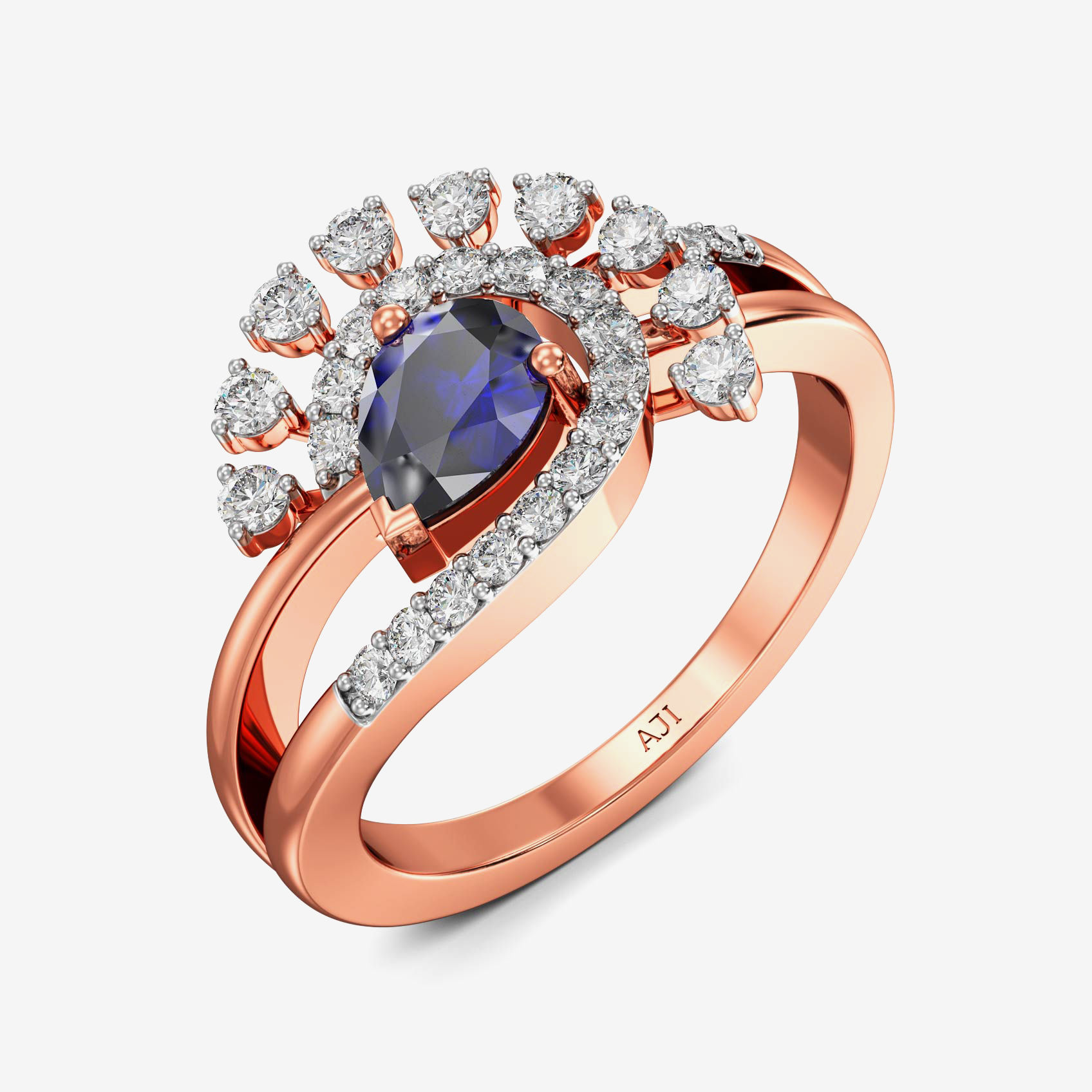 Baguette Starlight Bluestone Rosegold Diamond Ring
