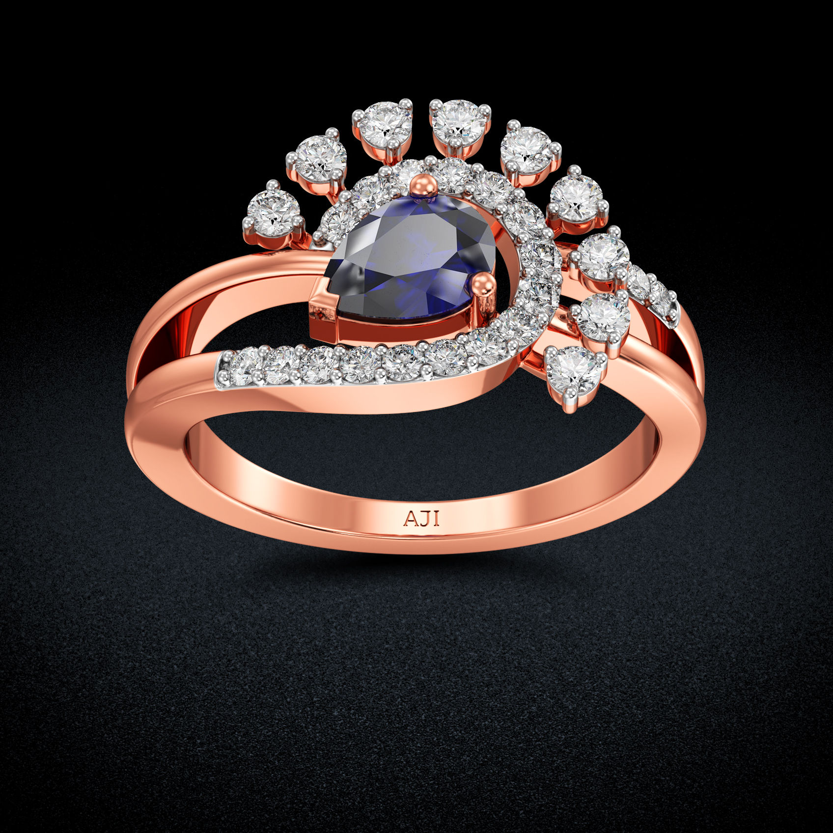 Baguette Starlight Bluestone Rosegold Diamond Ring alternate view 2