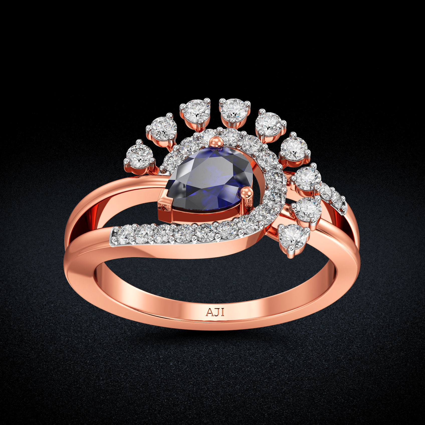 Baguette Starlight Bluestone Rosegold Diamond Ring image