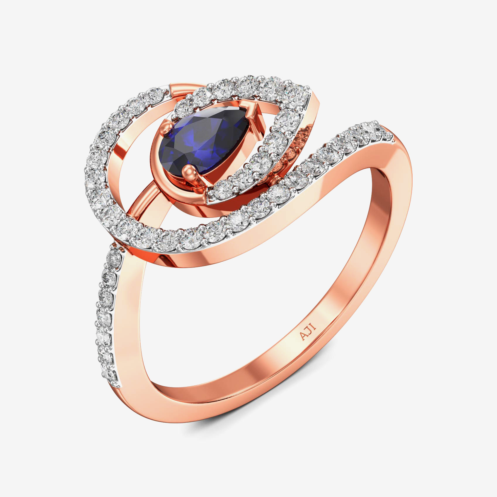 Elegant Embers Sparkling Bluestone rosegold diamond ring