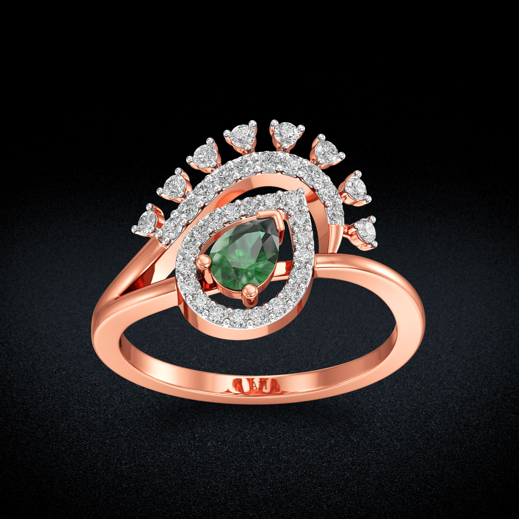 Majestic Eternal time greenstone diamond ring image