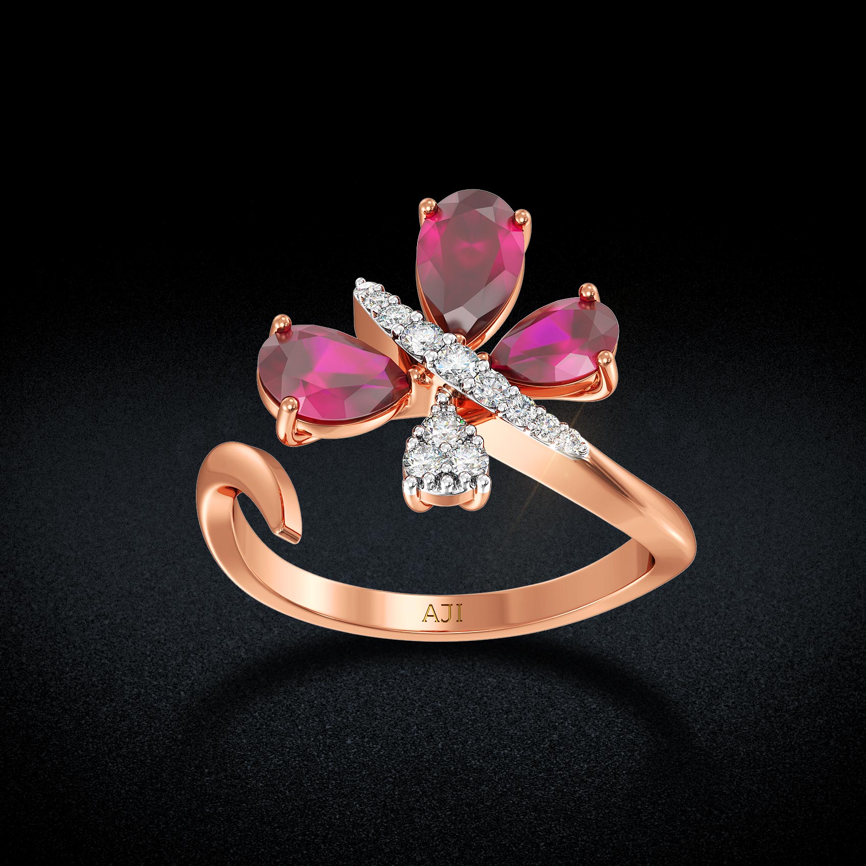 Crimson Butterfly Charm Diamond Ring image