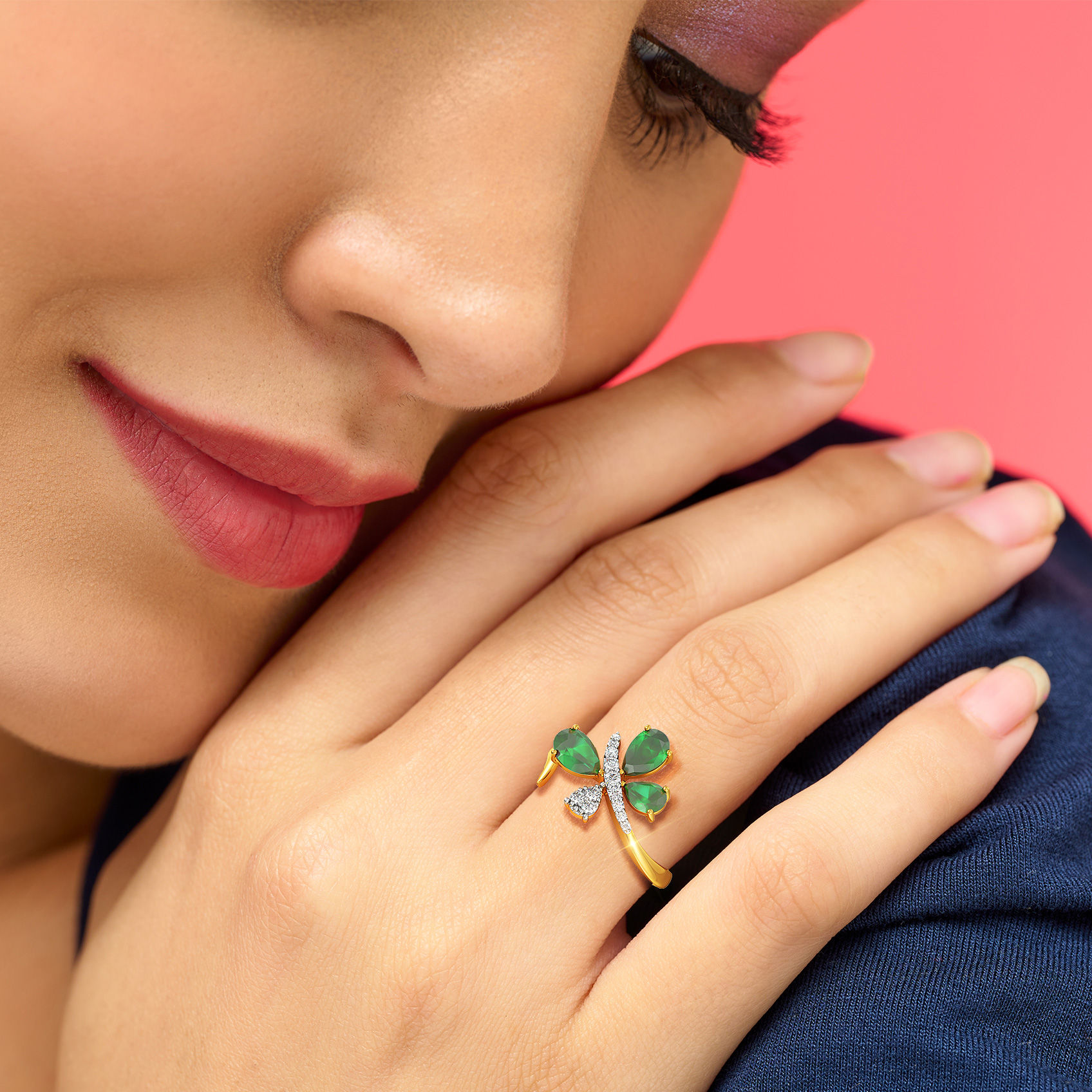 Flying Emerald Diamond Ring  image