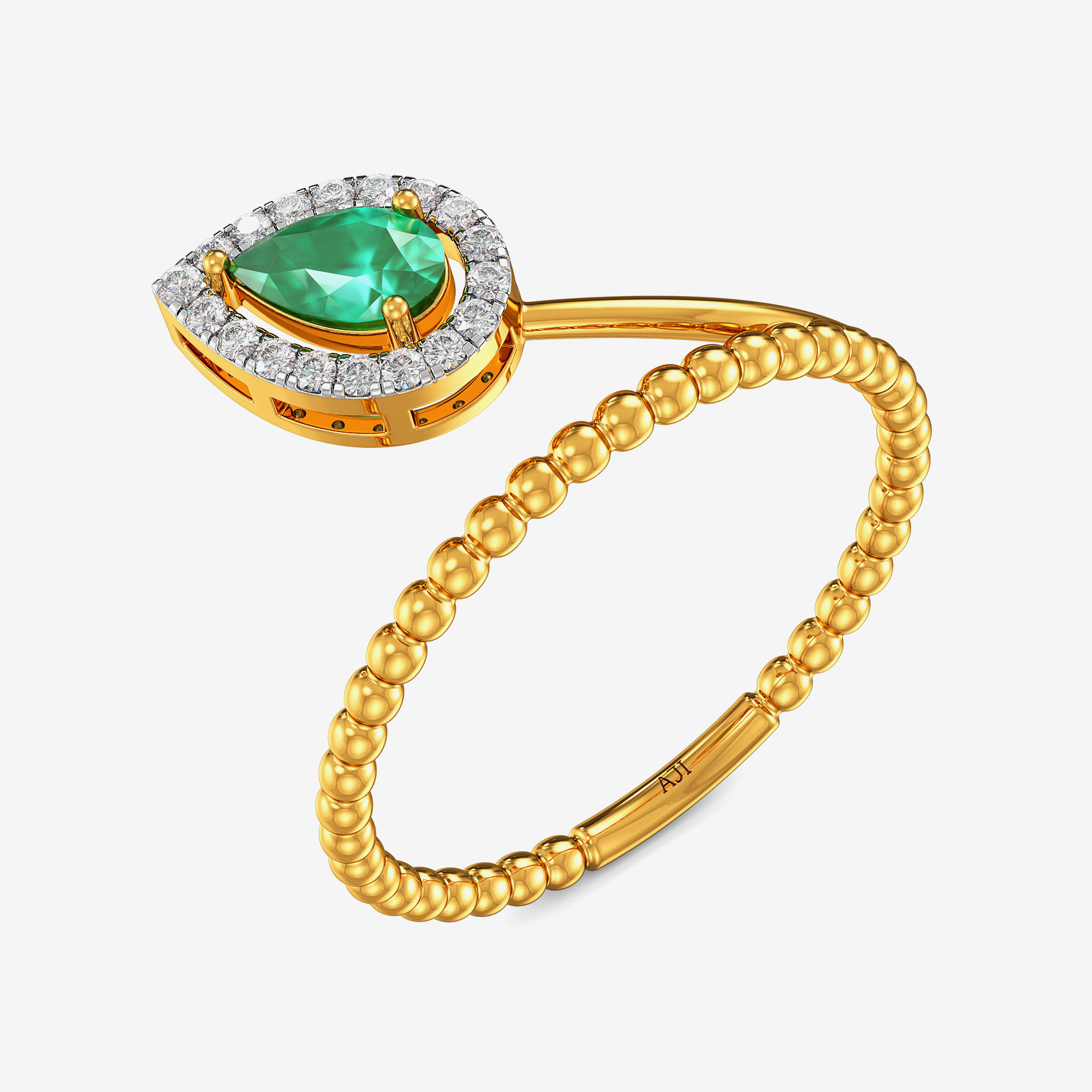 Leafy Emerald Diamond Ring 