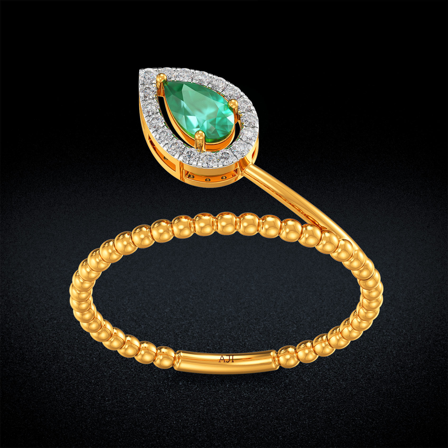 Leafy Emerald Diamond Ring  image