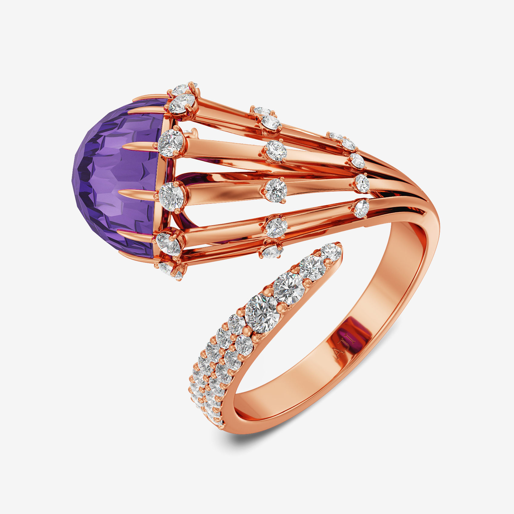 Amethyst Swirl Diamond Ring