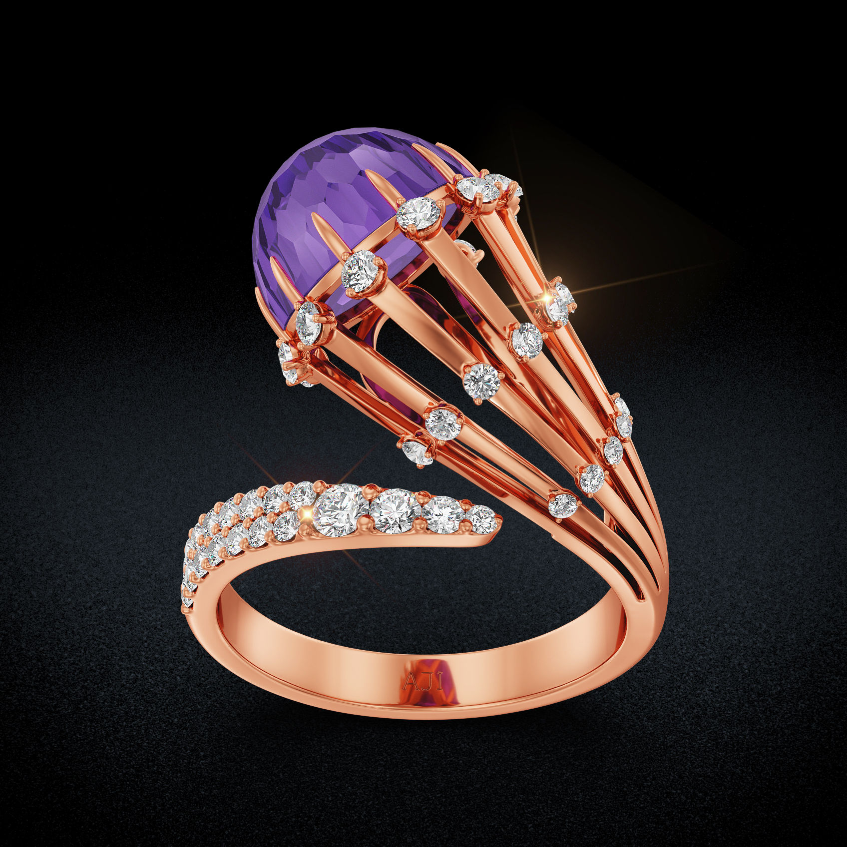 Amethyst Swirl Diamond Ring image