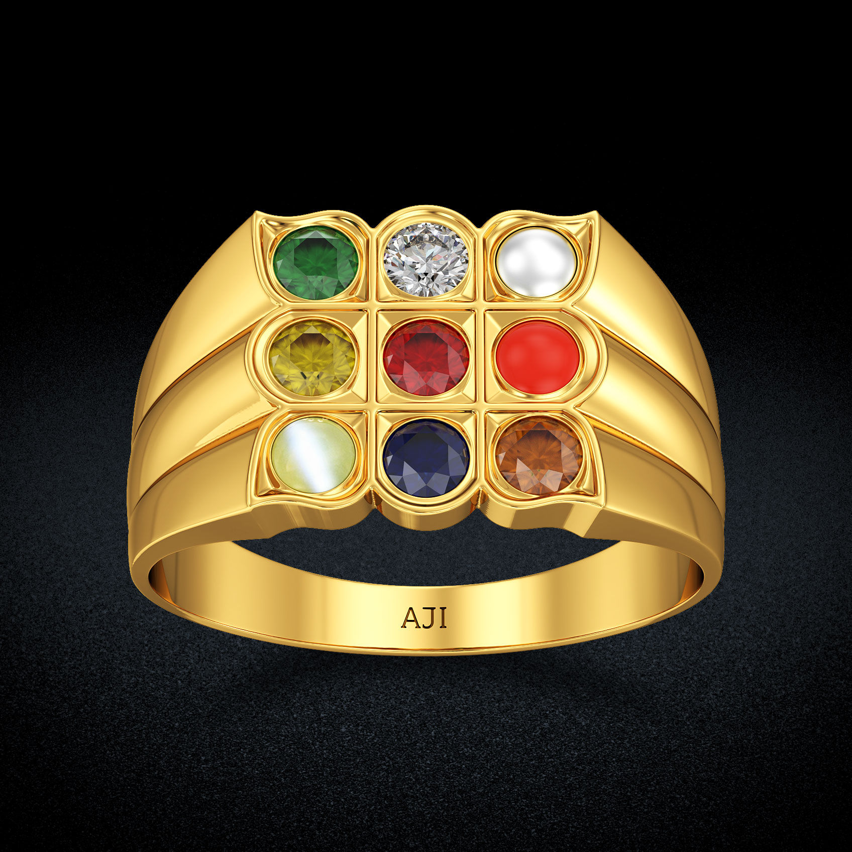 Brilliant Blessings Navratna Gold Ring image