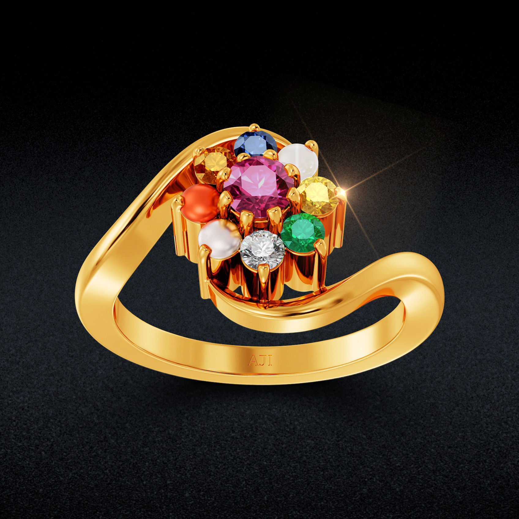 Blossom Majesty Navratna Ring image