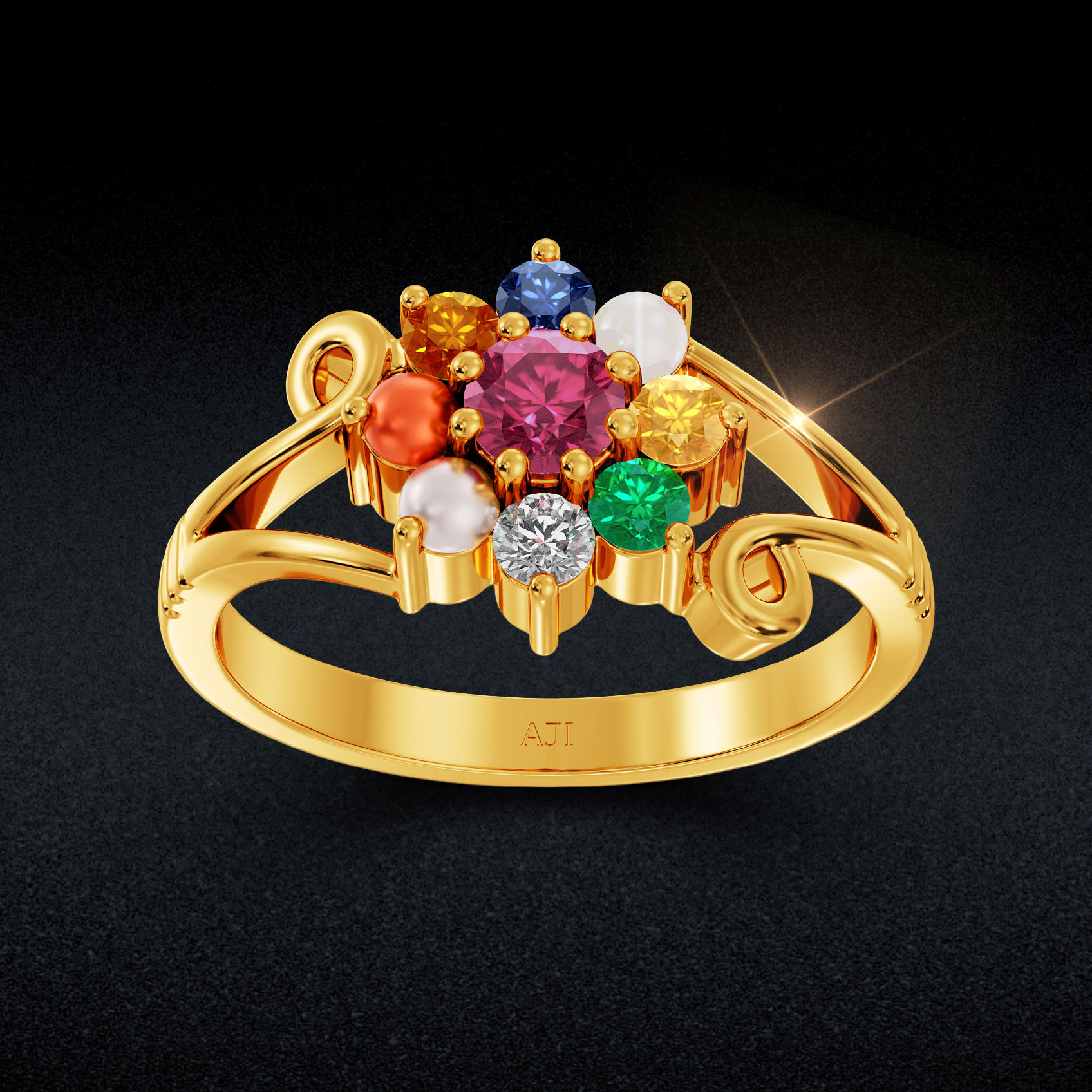 Bloom Splendor Navratna Ring image