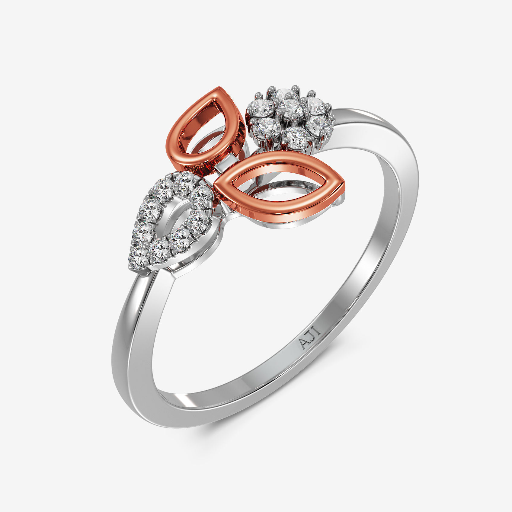 Chic Dewdrop & Leaf Platinum Womens Ring